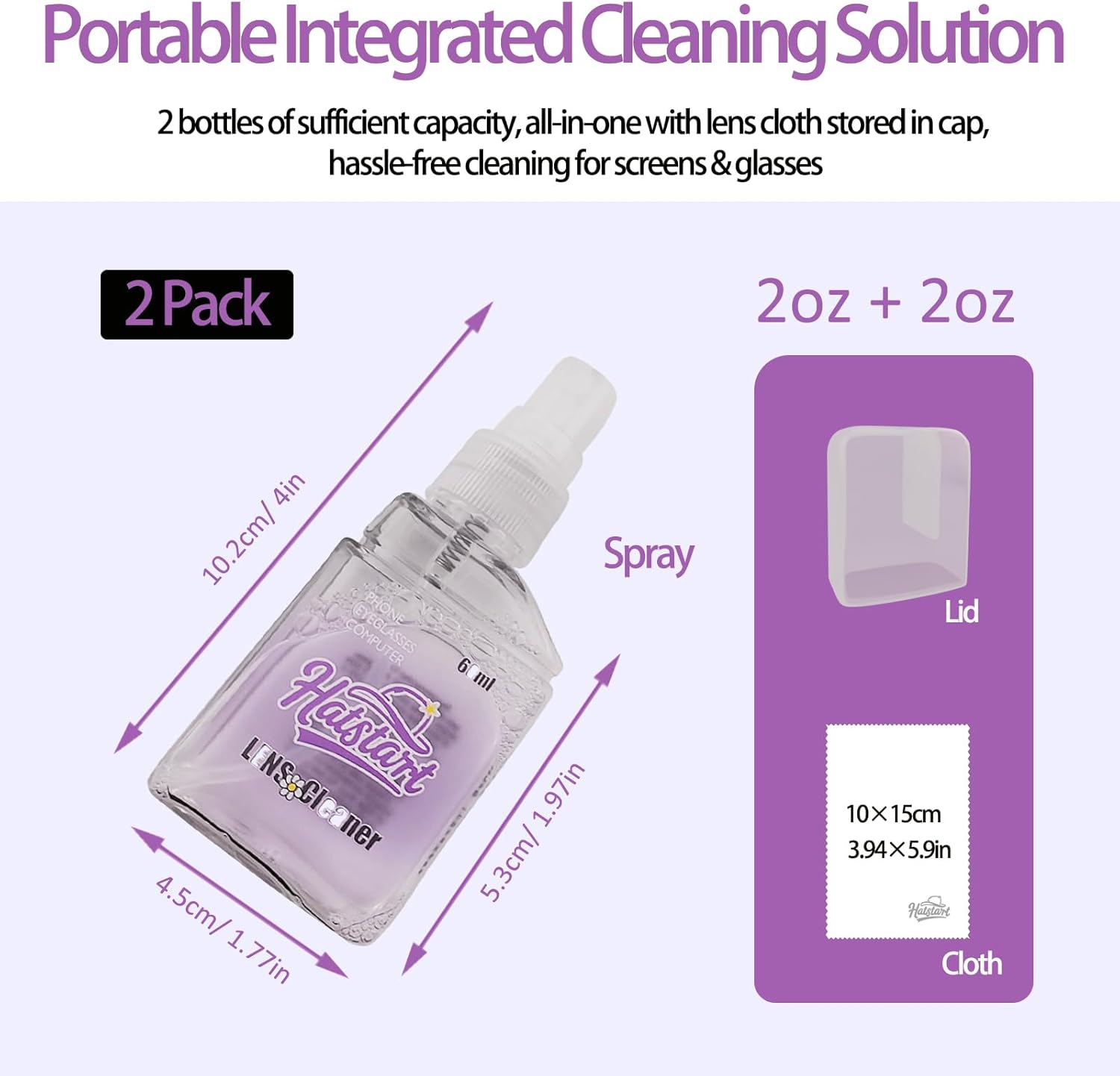 Phone Touch Screen Cleaner Mist Spray and Wipe, Hatstart Pristine Eyeglass Cleaning Kit for TV Laptop Computer Tablet PC LCD Flat Screens Car Display, Compatible with iPhone iPad MacBook Pro, Purple