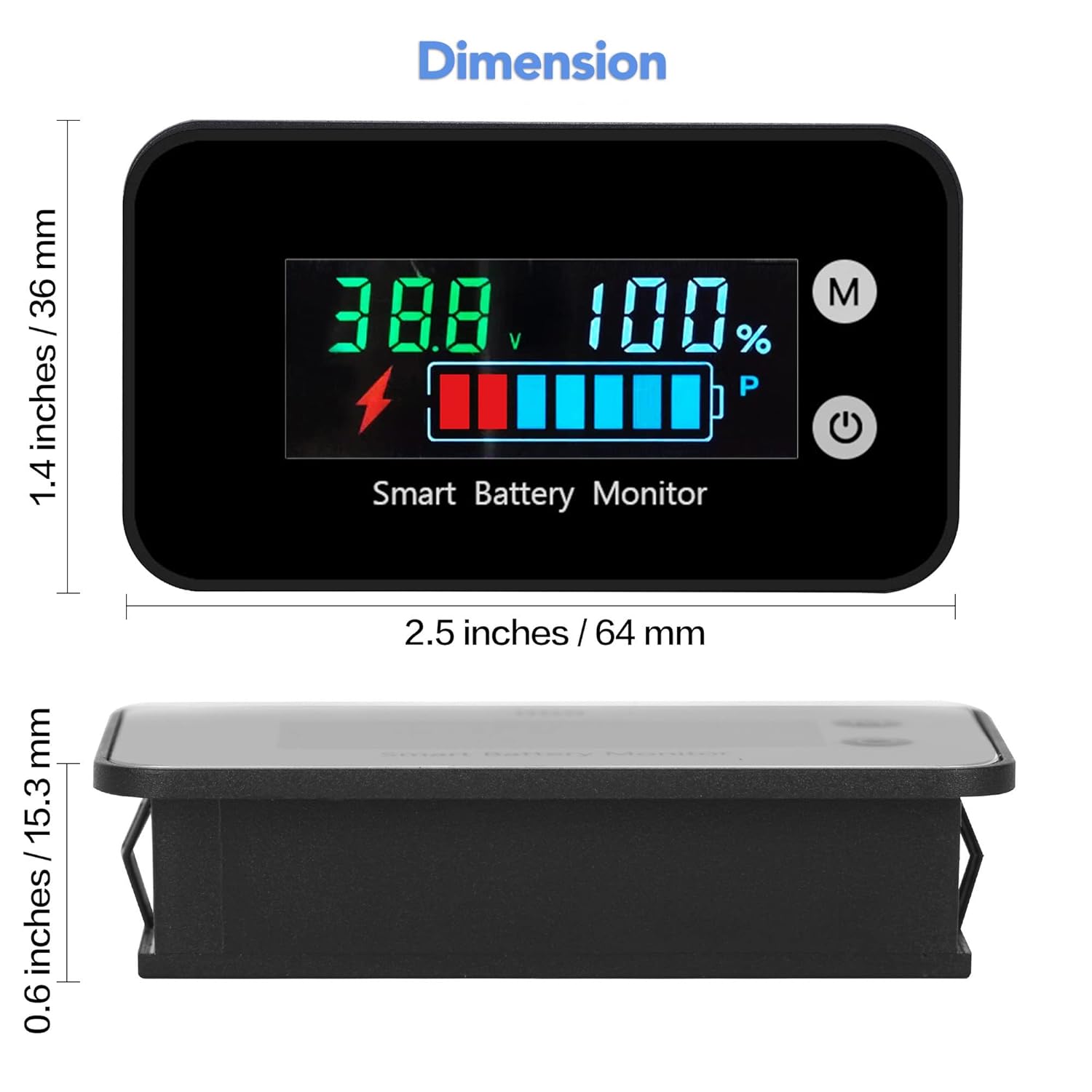 IPX7 Waterproof Battery Monitor12v 24v 36v 48v 60v 72v,Car Motorcycle Golf cart Battery Meter Digital Capacity Remaining Capacity Percentage Tester with Buzzer Alarm and Temperature