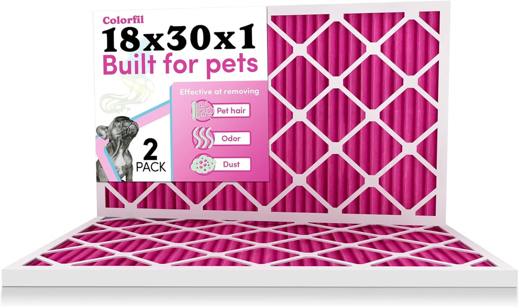 18x30x1 Air Filter by Colorfil | Color Changing Filters for Cat and Dog Odor | MERV 8 Furnace AC Filter for Pet Hair and Dust | 17.75"x29.75"x0.75" Exact Size | Pack of 2