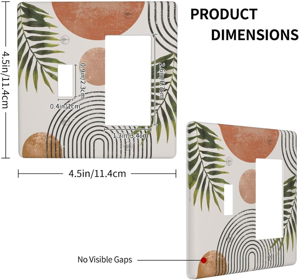 Beautiful Boho Mid Century Large Archs Sun Leaves Plants Outlet Covers 1 Toggle 1 Rocker Combination Decorative Wall Plate Electrical Switch Plates Light Switch Cover Plate for Bedroom Living Room