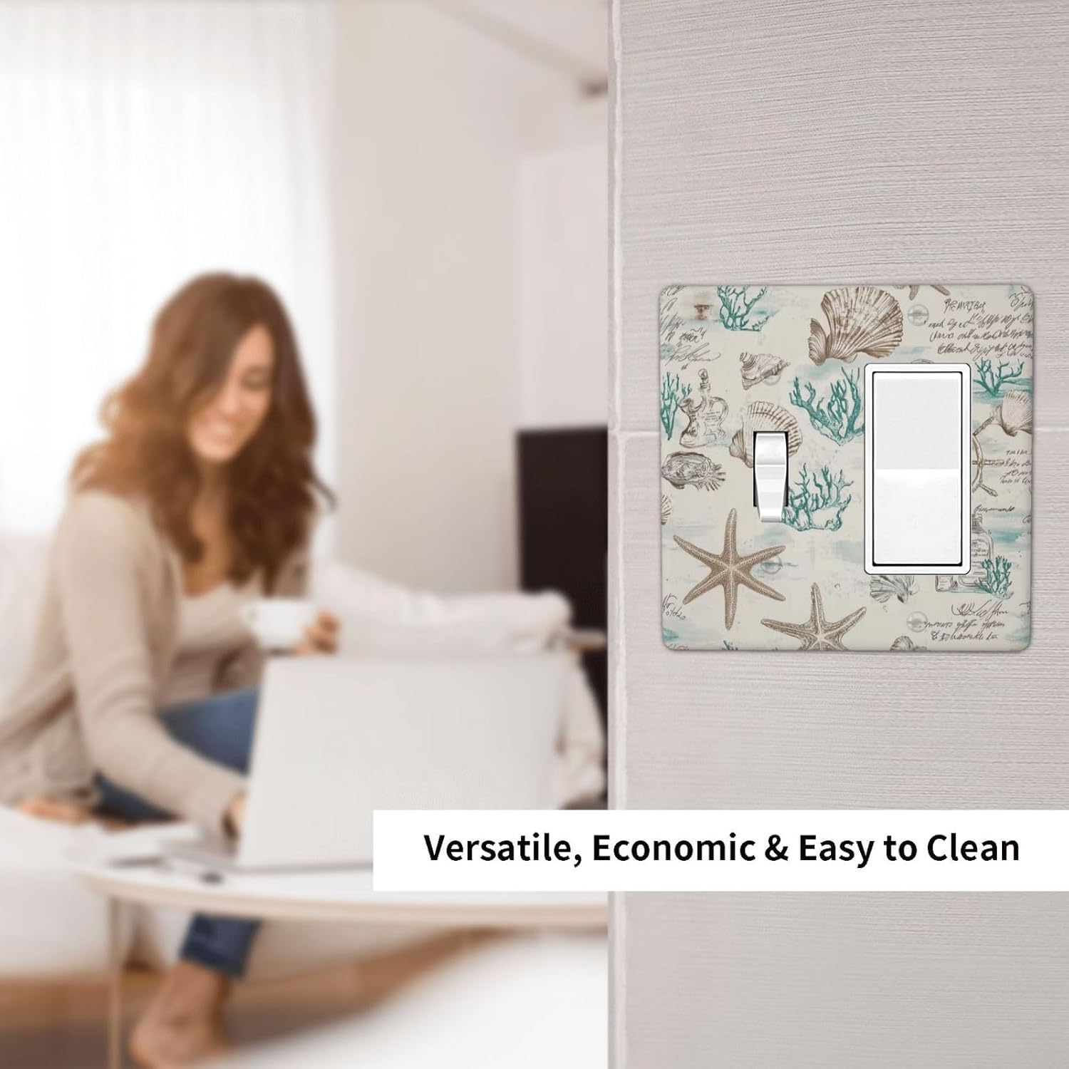 Mid Century Seashells Starfish Compass Outlet Covers 1 Toggle 1 Rocker Combination Decorative Wall Plate Electrical Switch Plates Light Switch Cover Plate For Nursery Kids Room Decor