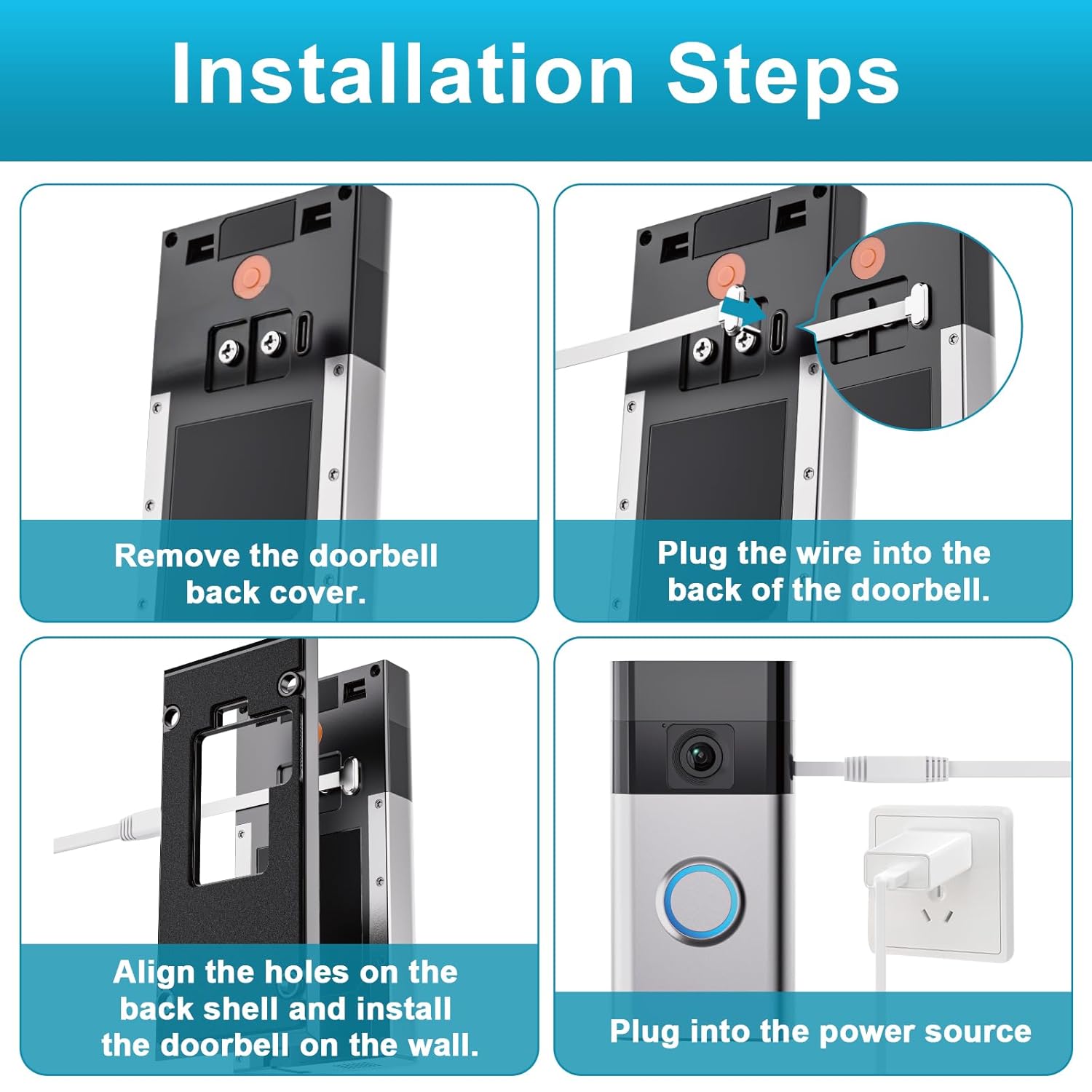 Doorbell Charger for Ring Battery Doorbell(2024 Release), USB C Charger Cable for No Drill Doorbell, 90 Degree USB C 17Ft Doorbell Charging Cable Sustainable Power Supply