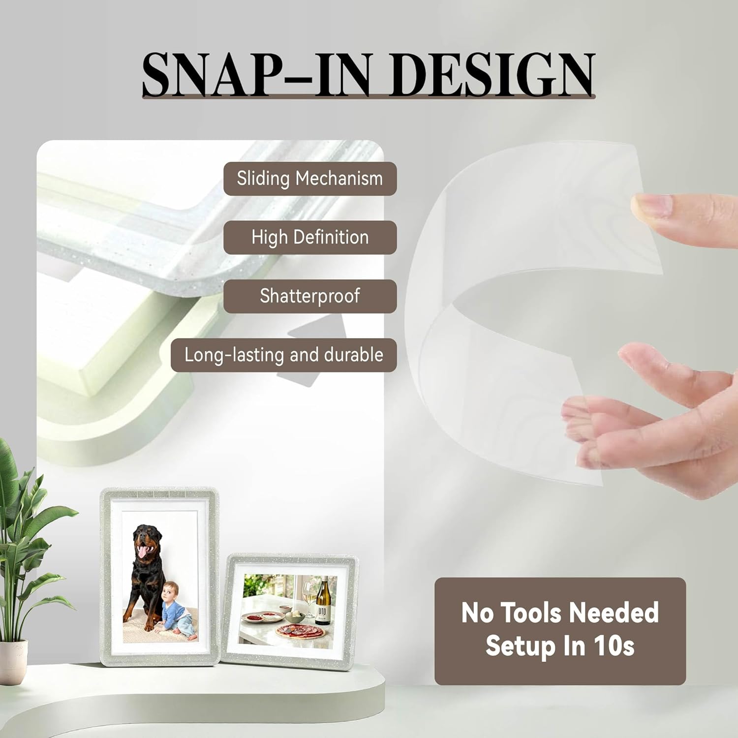 5x7 Picture Frame, Clear Acrylic Photo Frame with White Mat for 4x6 Photos, One-Piece Shatterproof Tool-Free Design, UV-Resistant Waterproof Tabletop Frame for Home Office Decor with 10-Year Warranty