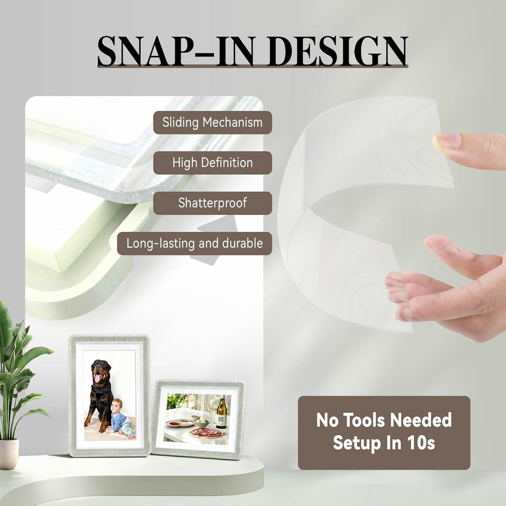 5x7 Picture Frame, Clear Acrylic Photo Frame with White Mat for 4x6 Photos, One-Piece Shatterproof Tool-Free Design, UV-Resistant Waterproof Tabletop Frame for Home Office Decor with 10-Year Warranty
