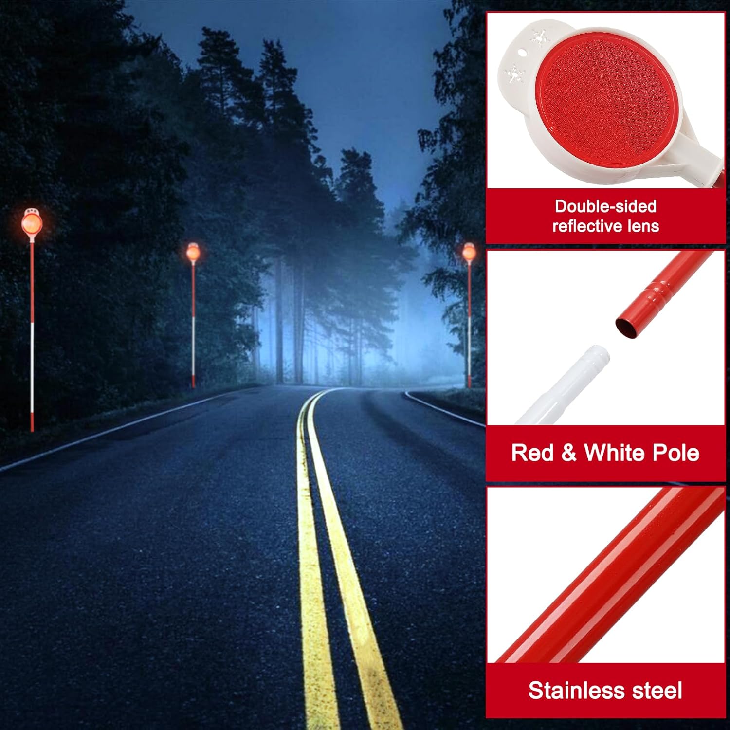 8 Pack Driveway Markers,48 Inch Steel Metal Double Sided Driveway Reflectors,High Visibility Reflective Driveway Markers Snow Stakes for Snow Plowing,Parking Lots,Walkways,Landscape