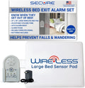 Secure Large Bed Alarm for Elderly Adults - Wireless Sensor Pad (24" x 30") & Monitor with Power Adapter - Fall Prevention and Wander Guard Safety for Dementia Patients Seniors