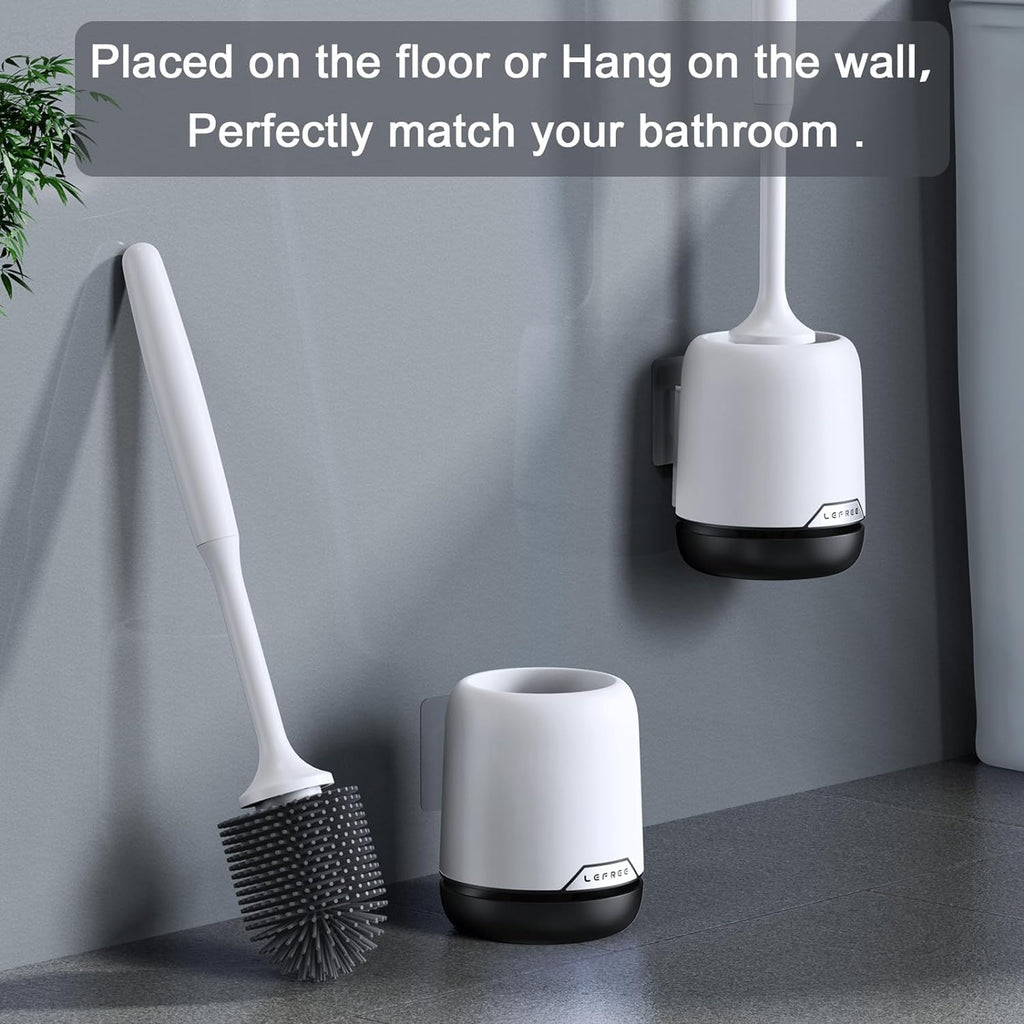 Lefree 2 Pack Silicone Toilet Brush,Rubber Toilet Bowl Brush and Holder Set with Ventilated Holder, Toilet Cleaner Brush for Bathroom,Floor Standing & Wall Mounted Toilet Scrubber Without Drilling