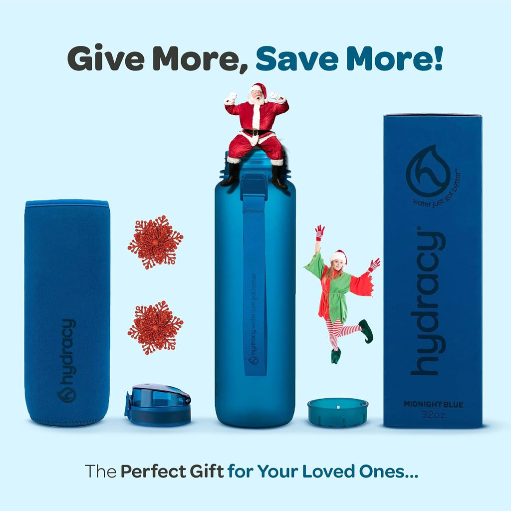 Hydracy Water Bottle with Time Marker -Large BPA Free Water Bottle & No Sweat Sleeve -Leak Proof Gym Bottle with Fruit Infuser Strainer & Times to Drink -Ideal for Fitness Sports & Outdoors