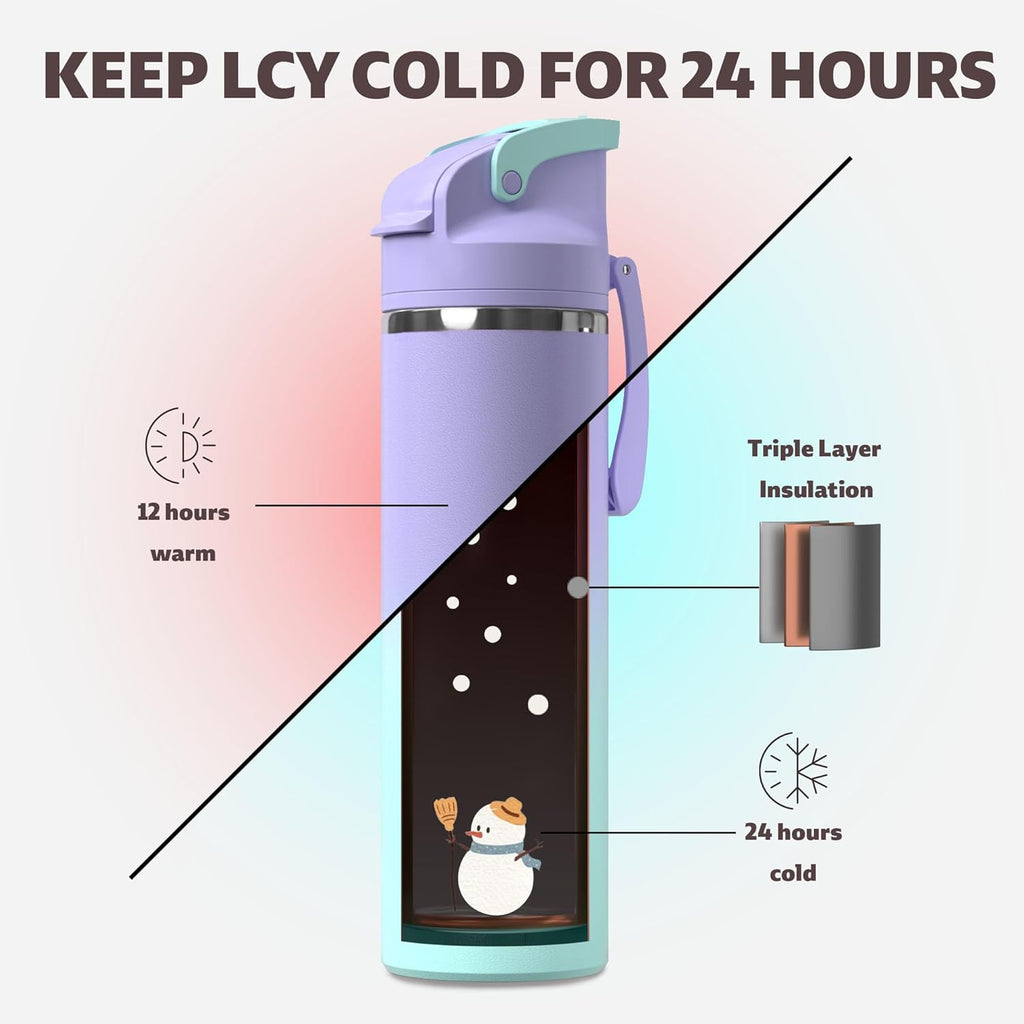 OISIZ Insulated Water Bottle 24 oz with 2 in 1 Spout and Straw Lid,One Click Safety Lock,100% Leakproof,Keep Cold 24H,Vacuum Stainless Steel Water Bottle for School,Travel and Sports,Dishwasher Safe