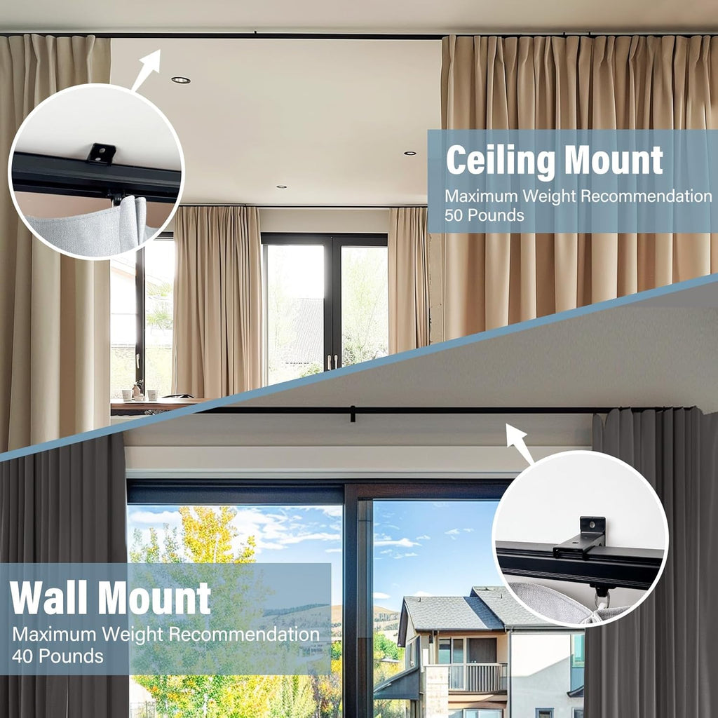 Curtain Track Ceiling Mount heavy duty sliding Curtains Tracks rails Rod System Room Divider with clips 6-9ft Black