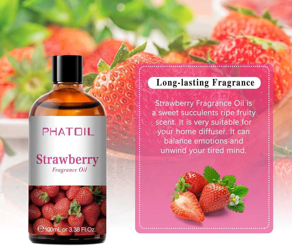 PHATOIL 3.38FL.OZ Strawberry Fragrance Oils for Aromatherapy, Essential Oils for Diffusers for Home, Perfect for Diffuser, Yoga, Skin Care, DIY Candle and Soap Making - 100ml