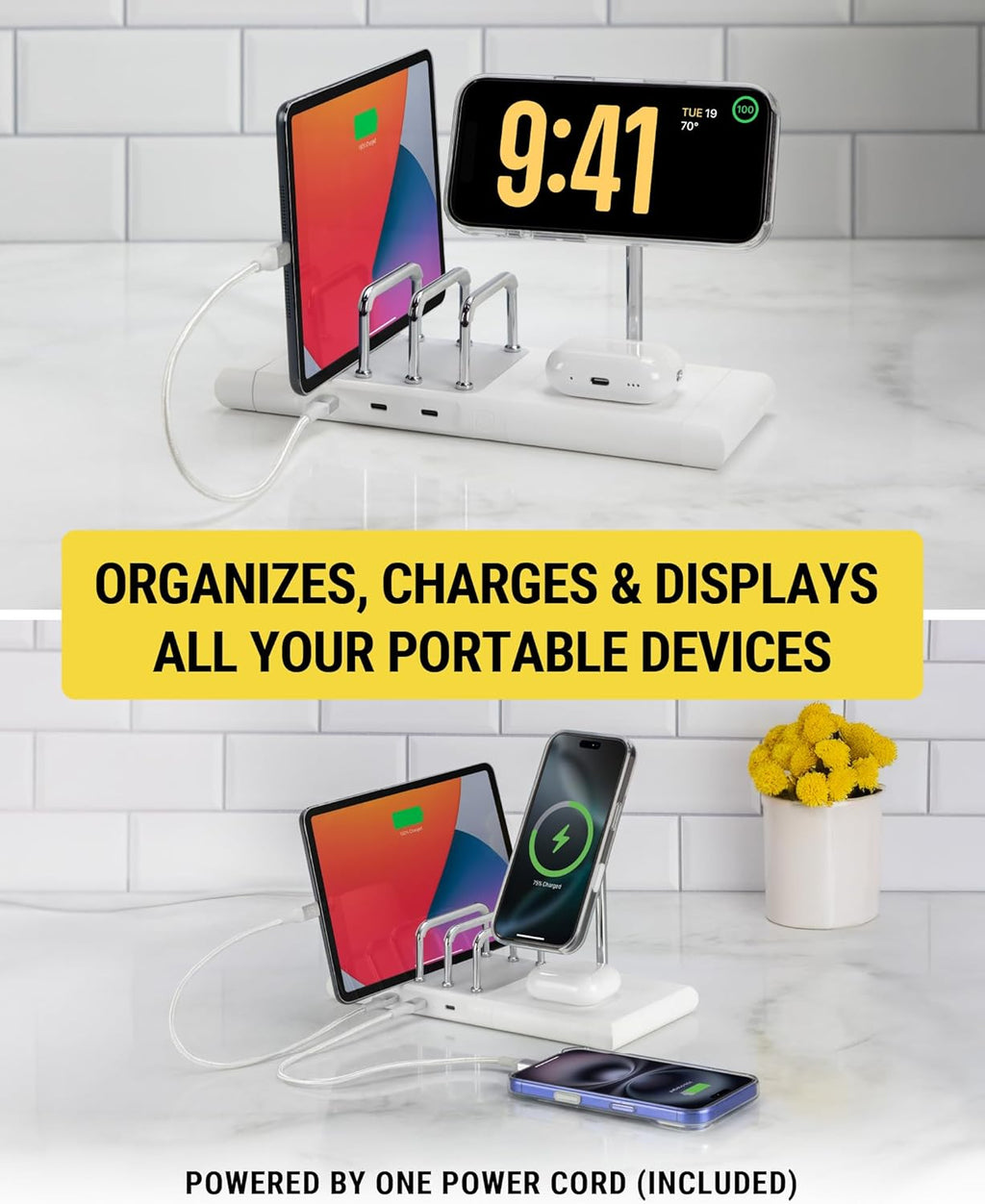 Scosche BaseLynx 2.0 Modular Charging Station with 15W MagSafe Wireless Charger Stand, 5W Charging Pad for AirPods Pro and 3 Port 60W USB-C Multi Device Fast Phone Charger Compatible with Apple iPhone