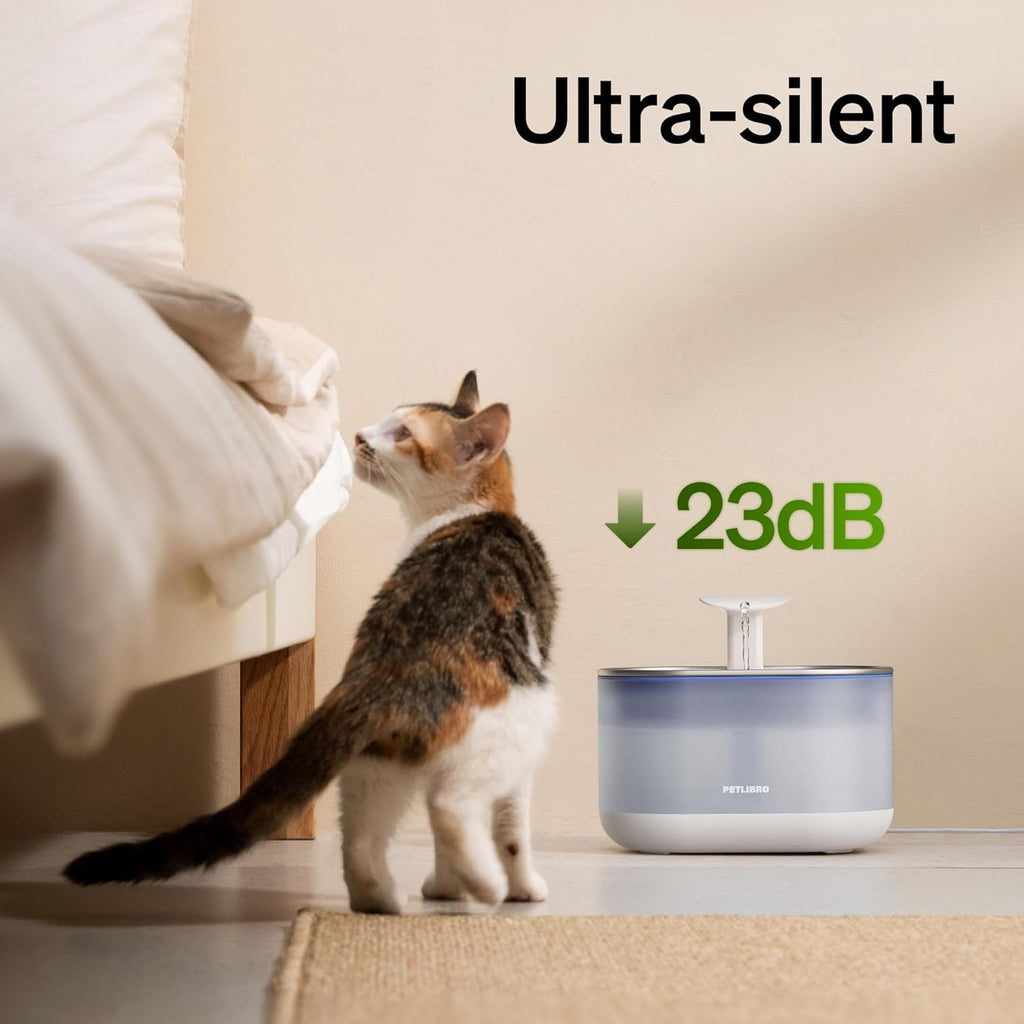 PETLIBRO Cat Water Fountain Stainless Steel,Ultra Quiet,71fl oz/2.1L Automatic Cat Fountain,Two Flow Modes,BPA-Free Capsule Metal Healthy Pet Water Fountain for Cats Inside with 4 Large Filters