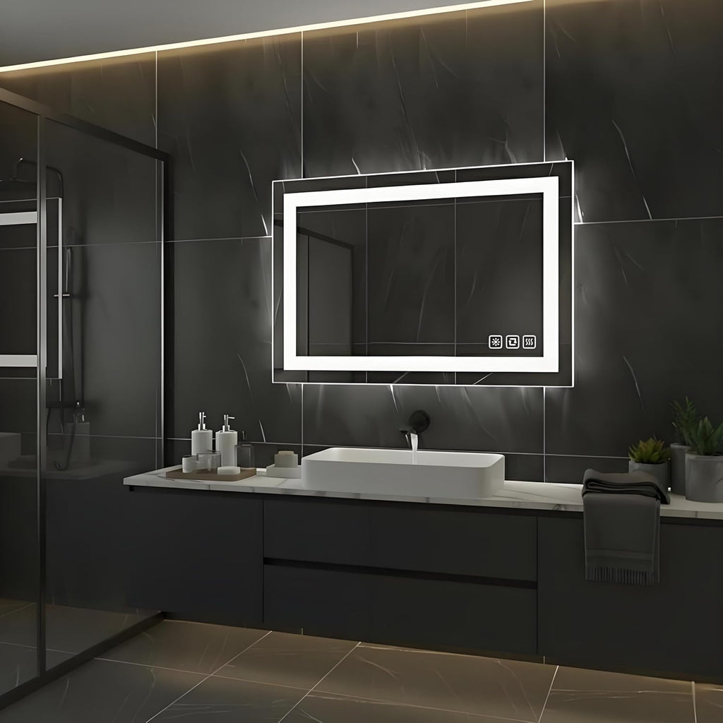 36 * 28inches LED Mirror, Smart Bathroom Mirror with Lights, Anti-Fog, Tempered Glass, 3 Colors Dimmable, Front and Backlit, CRI 90+, Wall Mounted, Memory