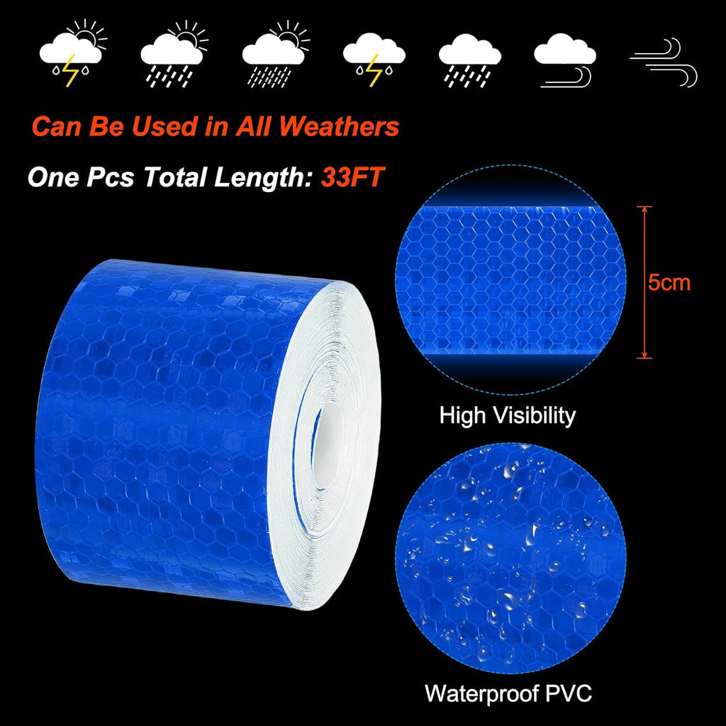 PATIKIL 2 Inch x 33 ft Reflective Tape, 1 Roll Waterproof Self Adhesive High Visibility Caution Warning Safety Tape Reflector with Scraper for Trucks Trailers Cars, Blue