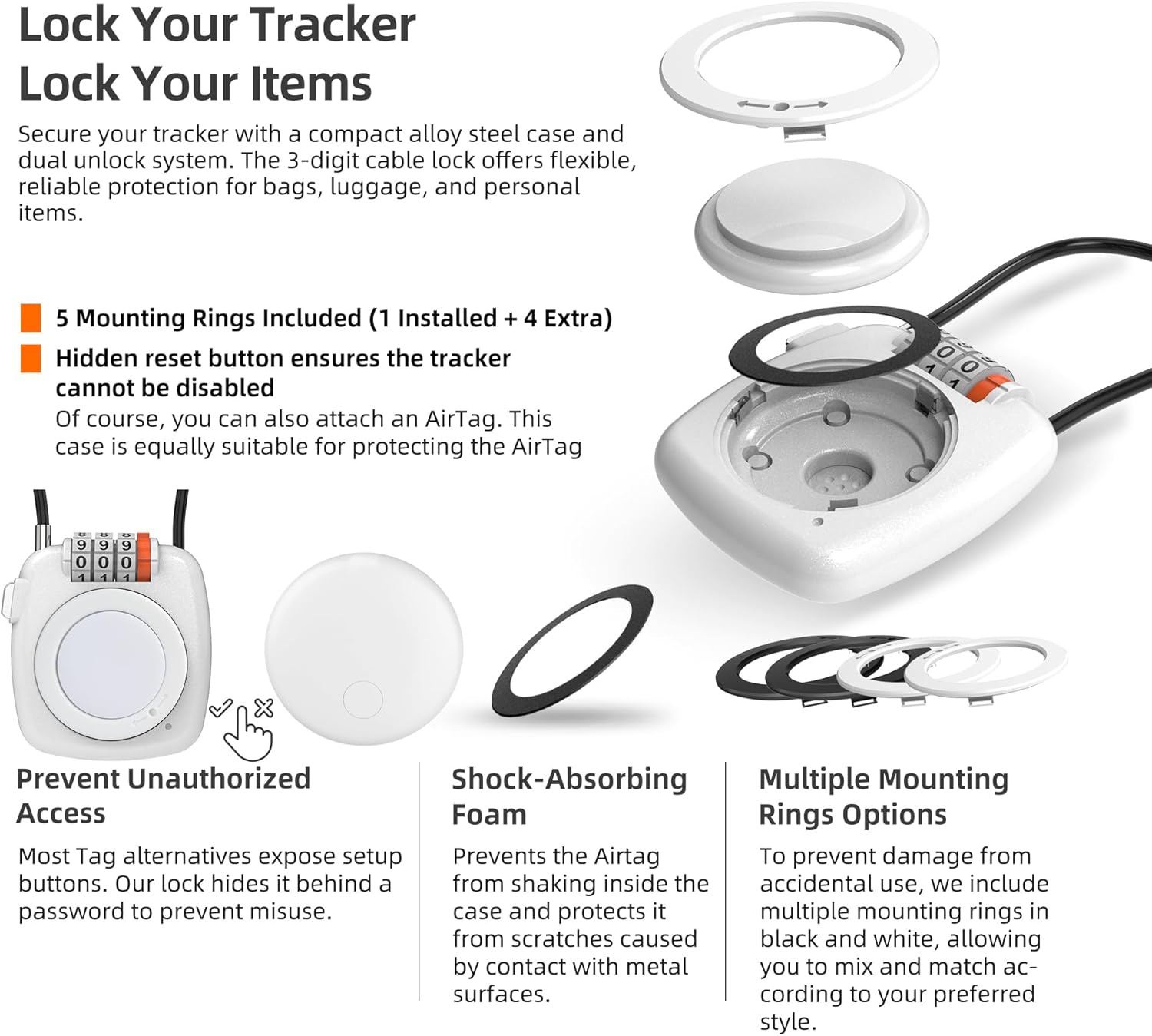 [Apple MFi Certified] iOS Tracking Tag & AirTag Holder Combination Lock, Compatible with Apple Find My, GPS Tracker Secure Case, Air TagHolder Lock for Travel Luggage, Suitcase, Backpack, Stroller