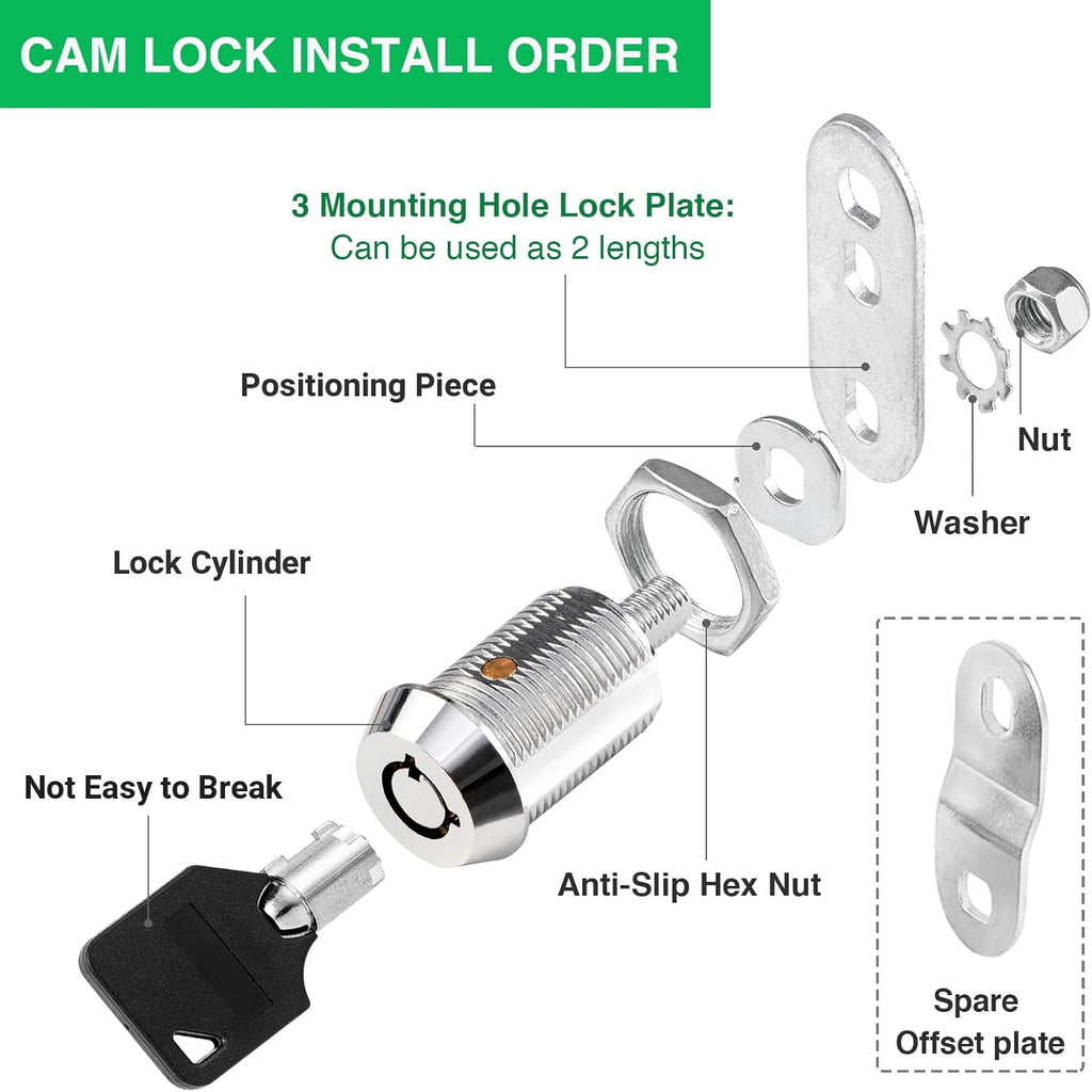 5 Pack Cabinet Lock with Keys, 7/8” RV Storage Locks Keyed Alike, RV Locks for Storage Door, Camper Cabinet Door Toolbox Locks Mailbox RV Cam Locks with Manual