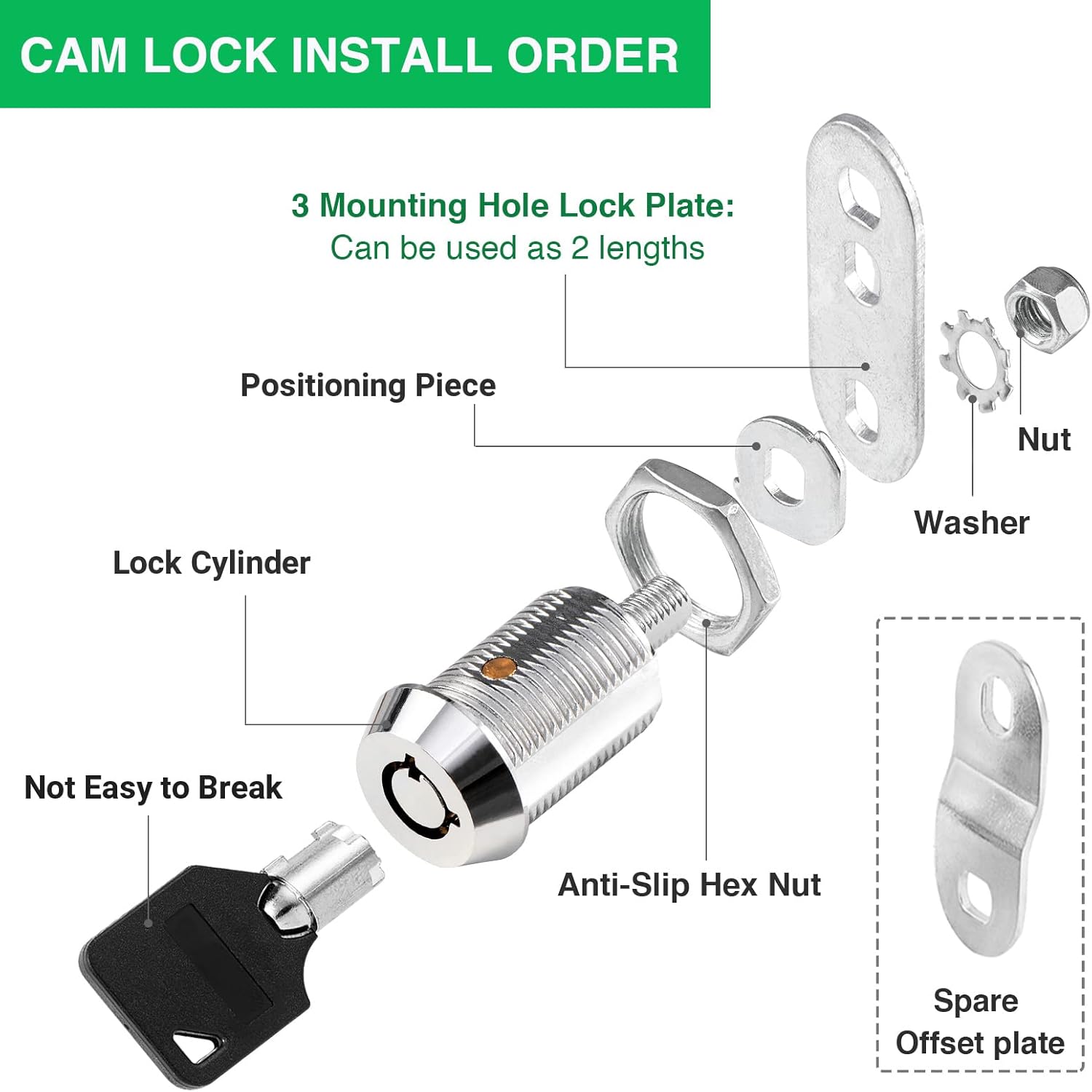 10 Pack Cabinet Lock with Keys, RV Storage Locks, 7/8” Tubular Cam Lock Keyed Alike, RV Locks for Storage Door Camper Cabinet Toolbox RV Cam Locks with Manual