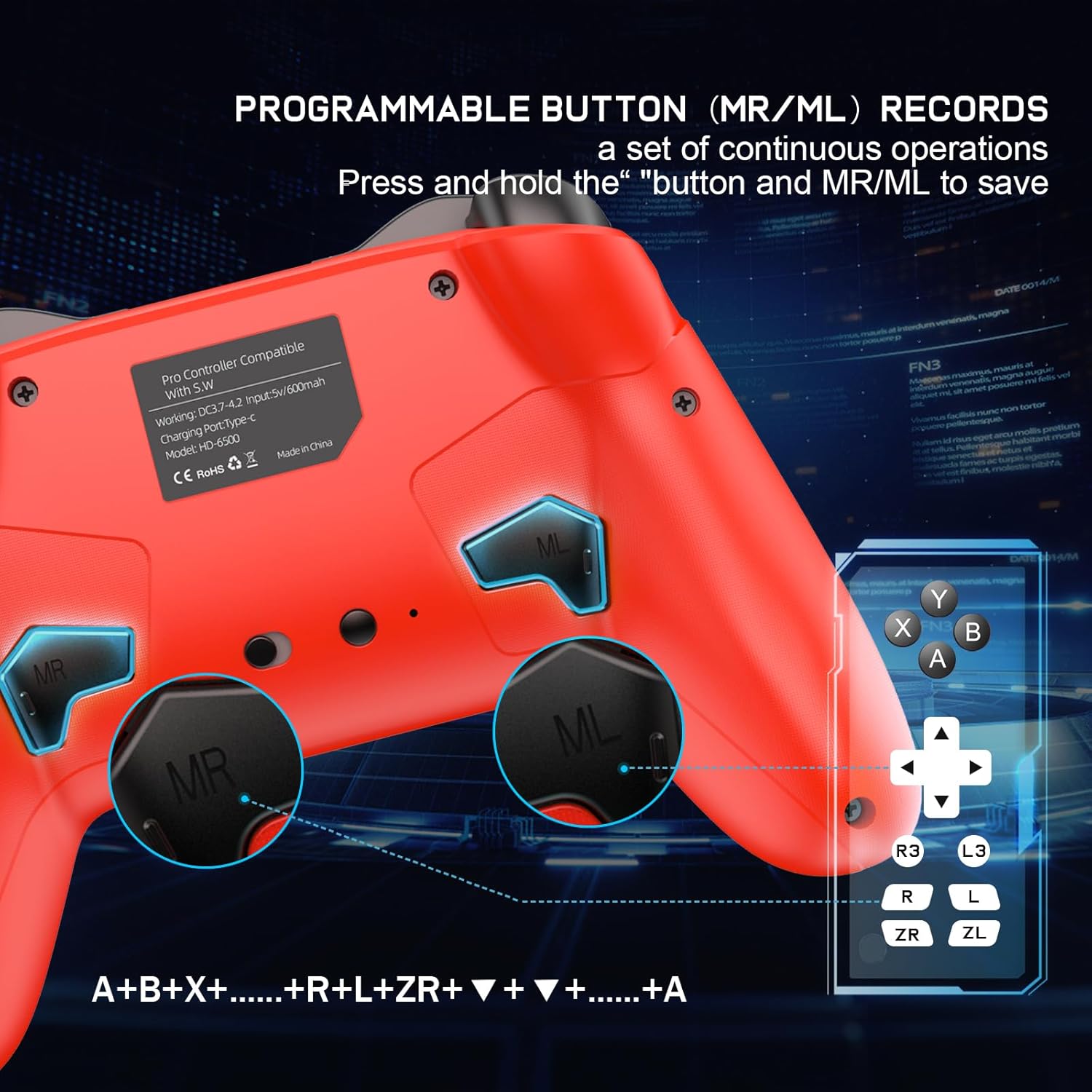 Bluetooth Controller for Switch/Mac/PC/Steam/Mobile Phone/iOS/Android//TV/iPad/Table/Apple Arcade MFi Games, switch pro controller wireless with Adjustable Dual Motion,Turbo,Macros,6-Axis,Wake Up for Black Myth: Wukong (Black) (Purple) (Red)