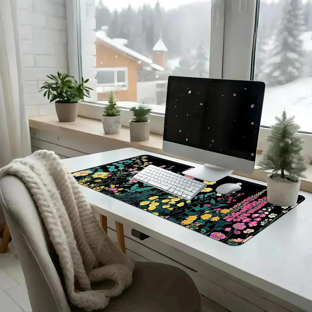 Heated Mouse Pad with 3 Temperature Settings(104°F–122°F),Large 31.5x13 Inch PU Leather Heated Desk Mat,Waterproof Warming Pad for Office,Gaming & Cold Hands Relief,Garden Flowers