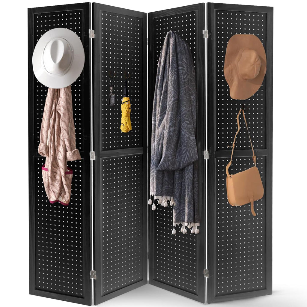 Babion 4 Panel Pegboard Display, Peg Board Room Divider Freestanding Folding Privacy Screens Display Stand for Craft Shows (Black)