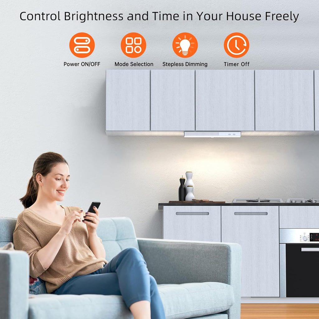 LED Closet Light, 6 Pcs 30LEDs Dimmer Rechargeable Motion Sensor Under Cabinet Lighting, Stick-Anywhere Night Safe Light Bar for Wardrobe,Kitchen