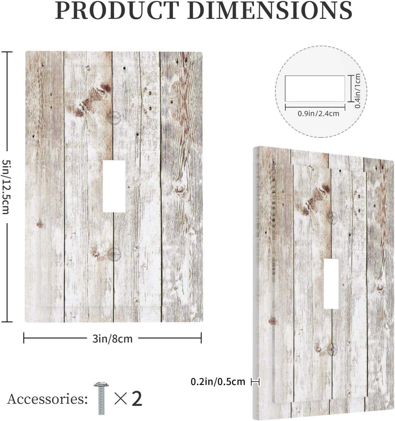 Vintage Light Wood Retro Rustic White Gray Oak Print Decorative Light Switch Cover 1 Gang Single Toggle Device Electrical Faceplate Switchplates Decorator Outlet Wall Plate for Farmhouse Home Decor