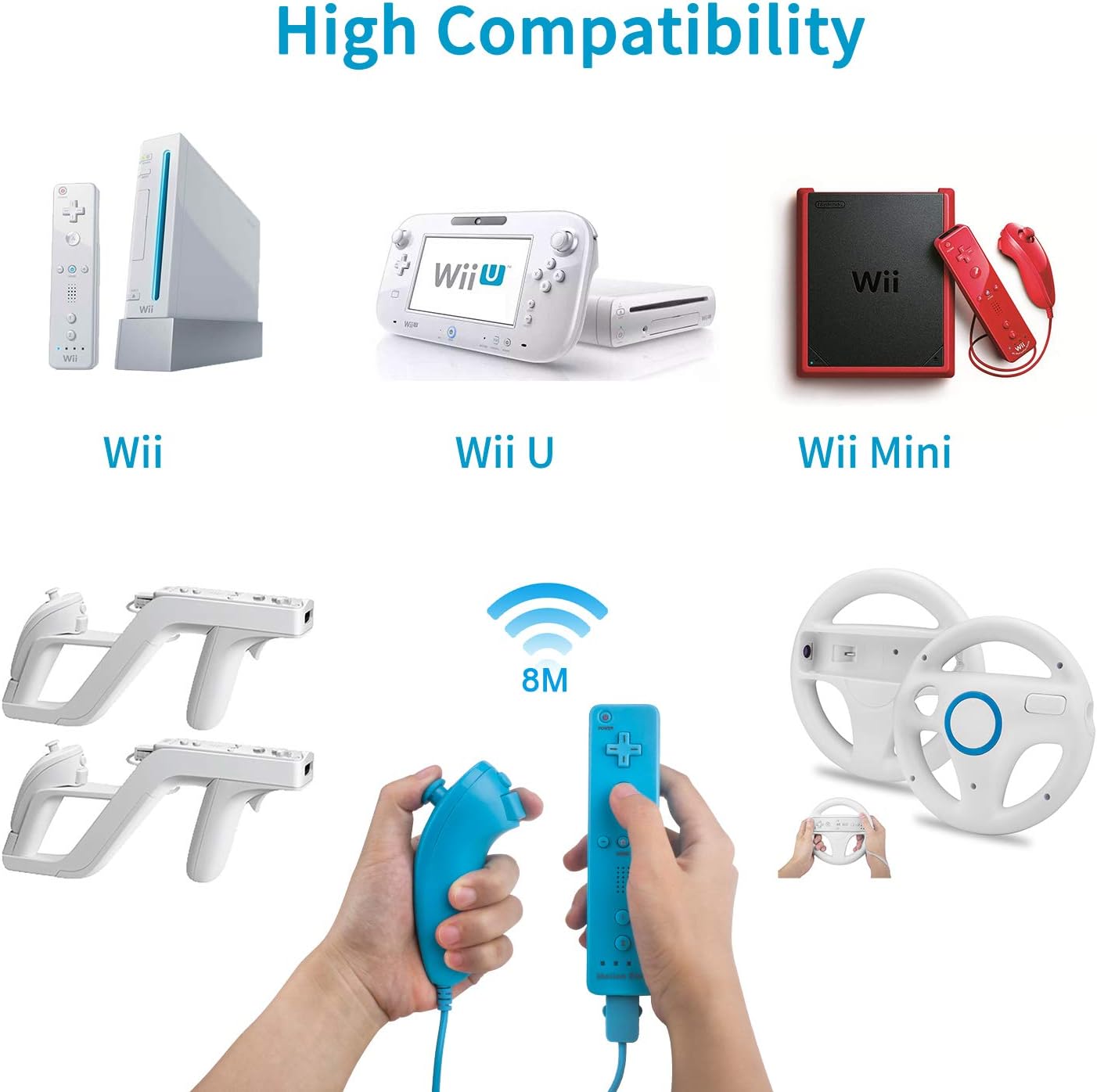 Motion Plus Wii Controllers 2Packs with Nunchucks, Wii Remote Controllers Compatible for wii and Wii U with Built in Motion Plus