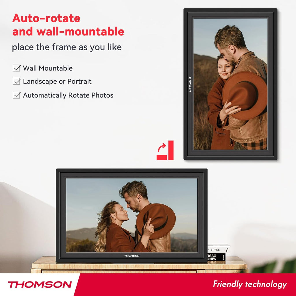 THOMSON Digital Picture Frame, Digital Photo Frame WiFi with 32 GB, HD IPS Touch Screen, Auto-Rotate, Slideshow, Share Photos/Videos from Phone by App (15.6Inch Black)