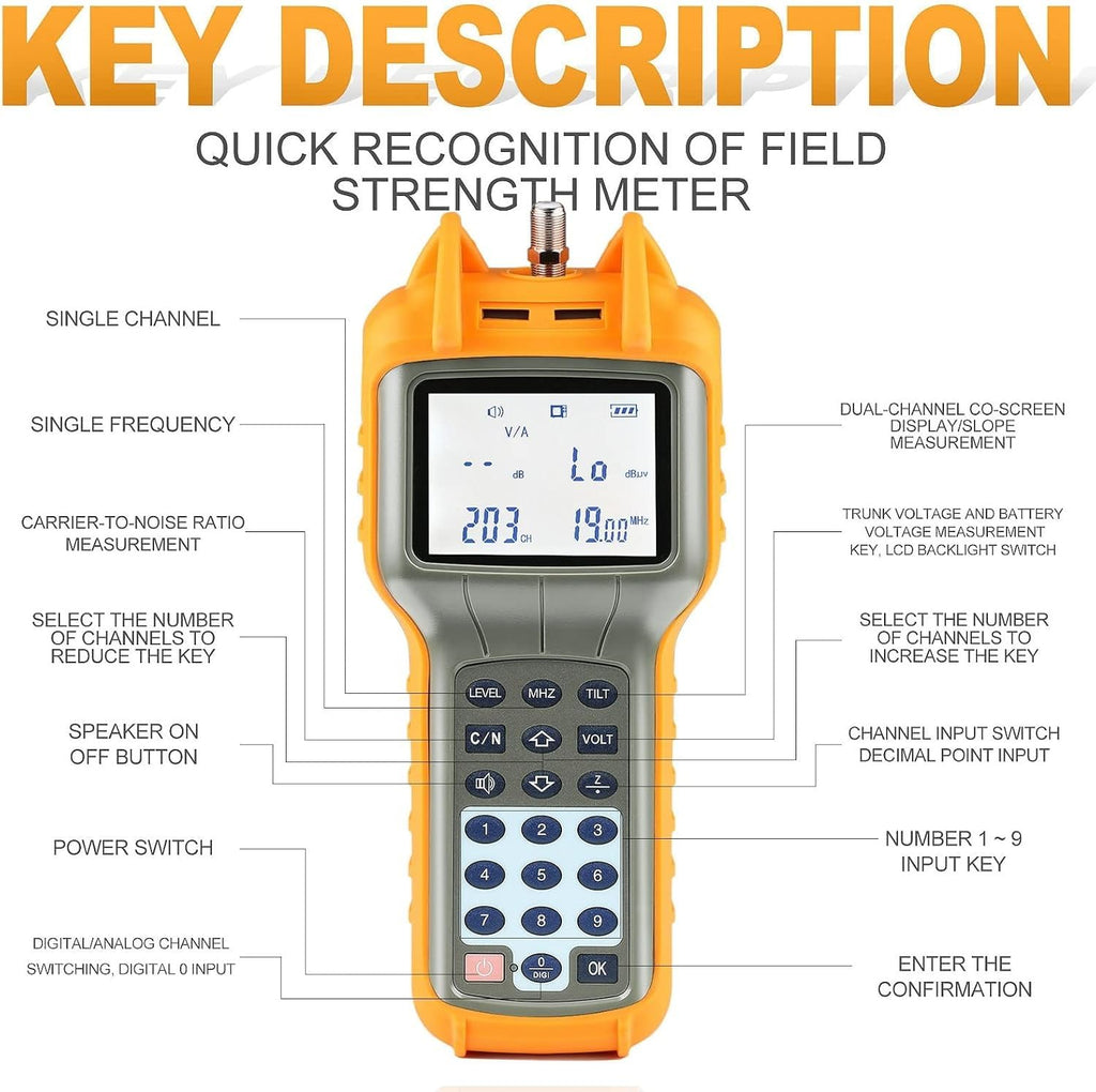 RY S110 Pro CATV Cable Tester - 47-870 MHz Coax Cable Tester Tracer Coaxial Wire Continuity Checker, TV Handle Signal Level Meter DB Tester Meter