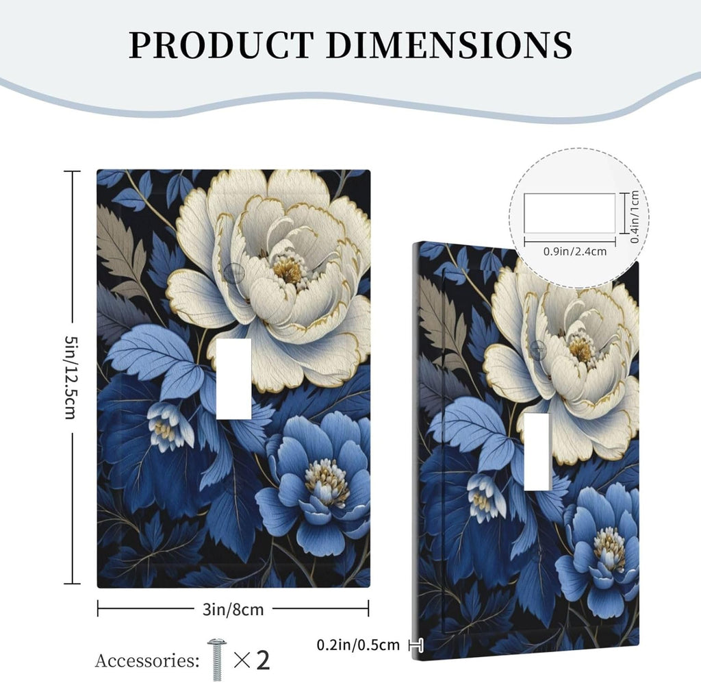 Blue White Flowers Light Switch Covers 1 Gang Single Toggle Wall Plate Decorative Switchcover Electrical Switchplate for Country Living Decor