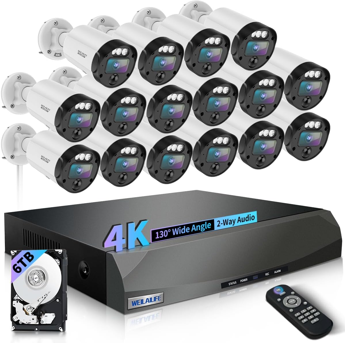 【2-Way Audio & 130° Ultra Wide-Angle】 4K 8MP Outdoor Wired Security Camera System, Wired Home Security Camera System, Home Surveillance DVR Kits