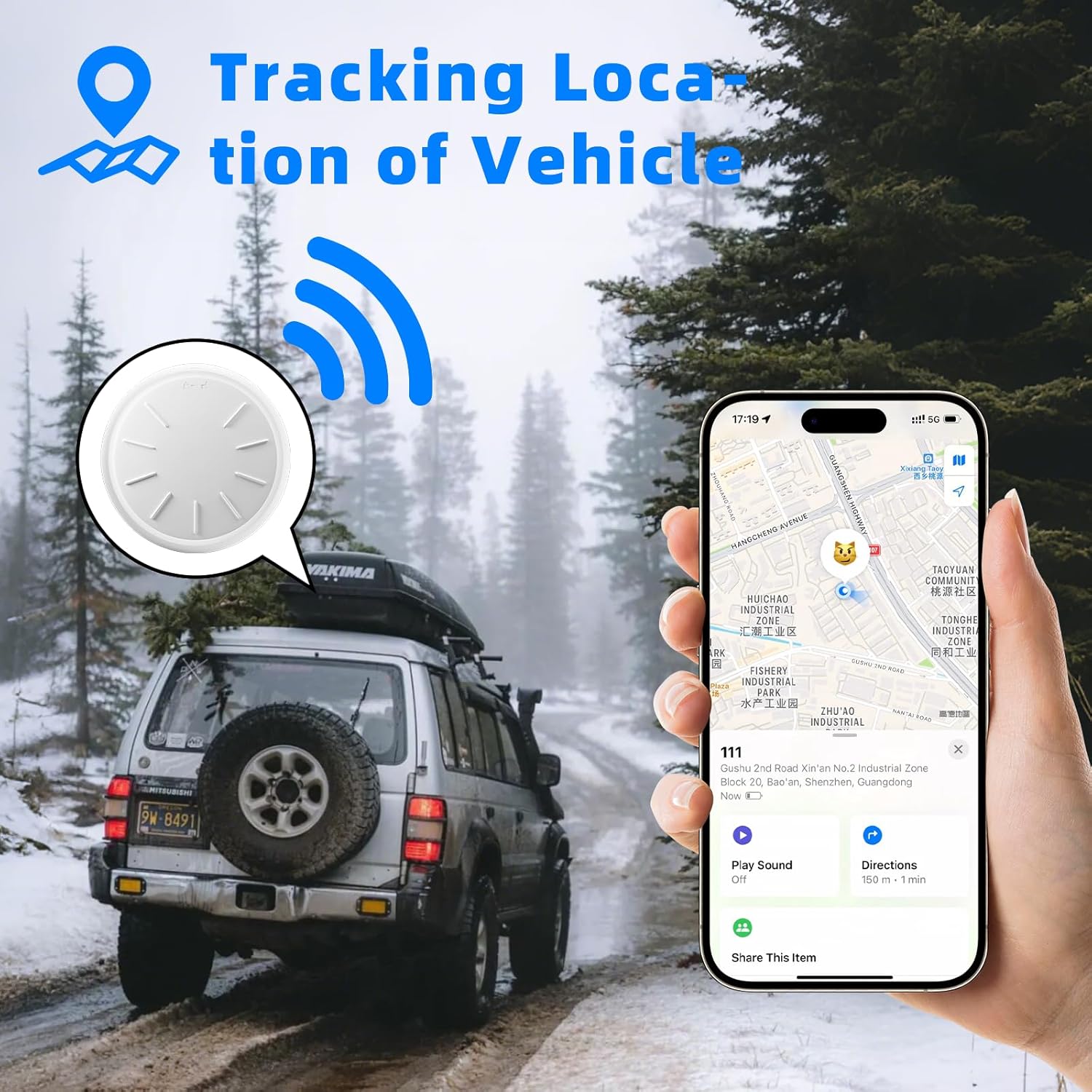 GPS Tracker for Vehicles, MINI Car Tracker Device Hidden for Vehicle, No Monthly Fee, Real-Time Tracker Device for Vehicles Work with Find My (iOS Only), Car Tracker with Magnetic Waterproof Case