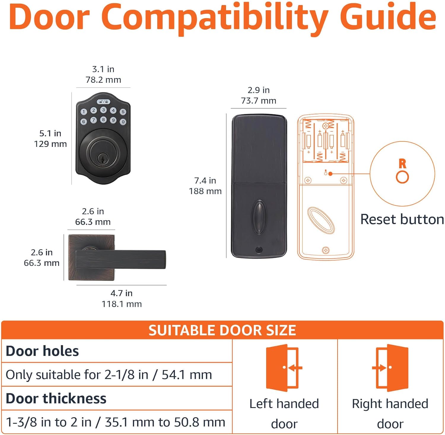Amazon Basics Traditional Electronic Keypad,Keyless Entry Door Lock Deadbolt with Handle Set, Key Pad Front Door with Knob, Traditional Door Locks for Front Door Handle, Oil Rubbed Bronze, 1-Pack