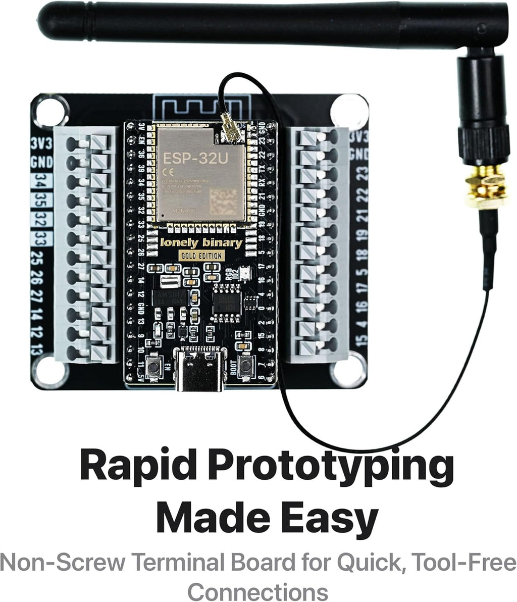 3-Pack Lonely Binary ESP32 Gold Edition with External IPEX Antenna WiFi Bluetooth Dual-Core MCU with Screw/Non-Screw Expansion Boards, Type-C Port Compatible with Arduino IDE, MicroPython, ESP-IDF