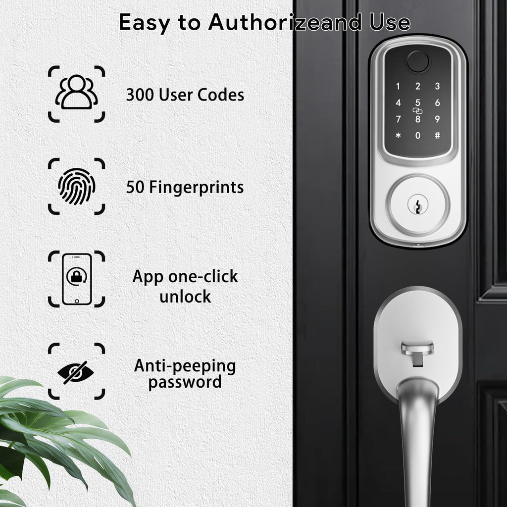 Keyless Entry Door Lock with Handle Set, Keyless Entry Deadbolt with Handle Set, Smart Locks for Front Door Alexa Fingerprint Auto Lock,Silver