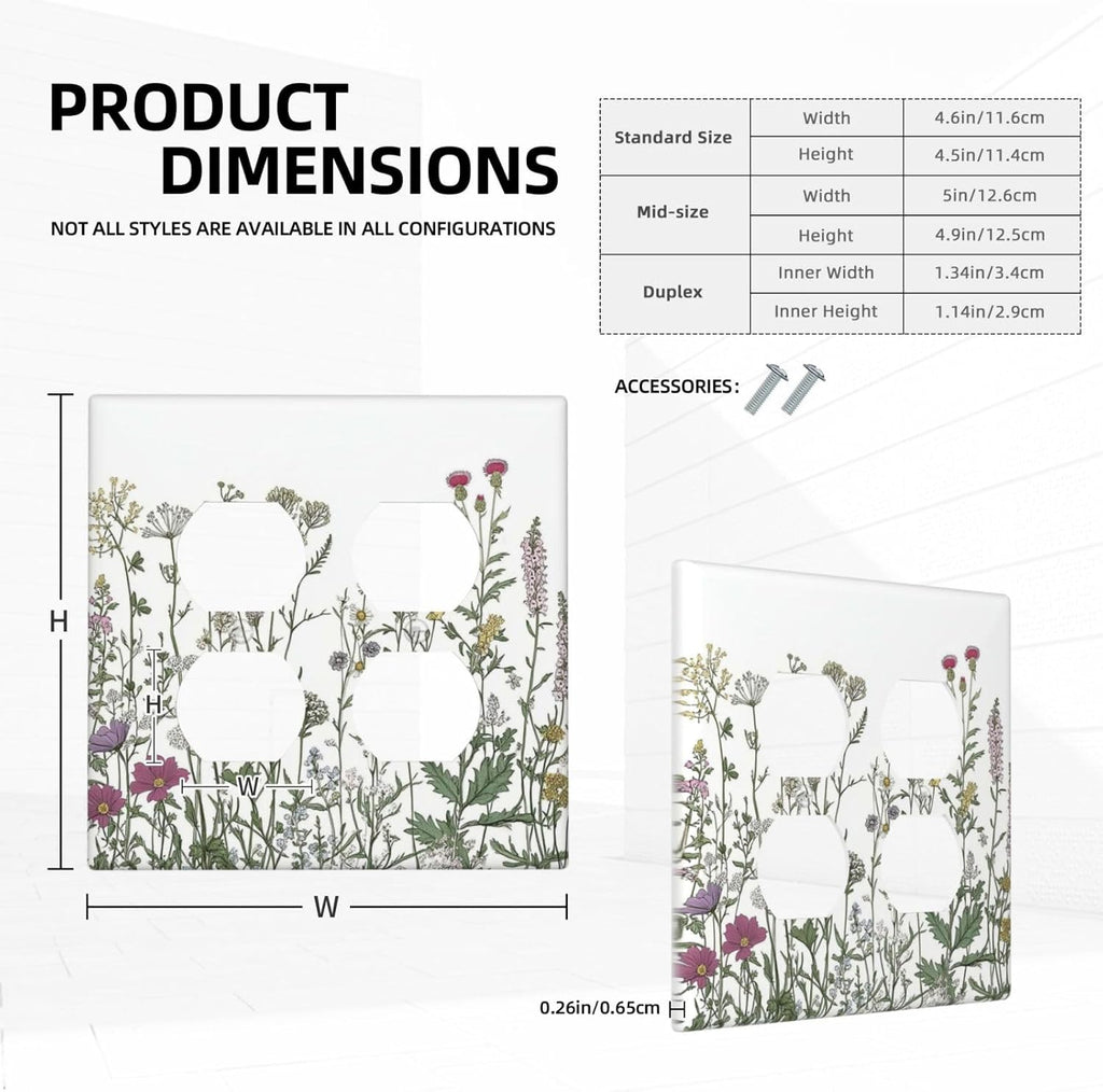 Vintage Herbs Wildflowers Plant Floral Outlet Covers 2 Gang Double Duplex Decorative Light Switch Covers Electrical Wallplates Socket Faceplate For Bed Room Home Decor