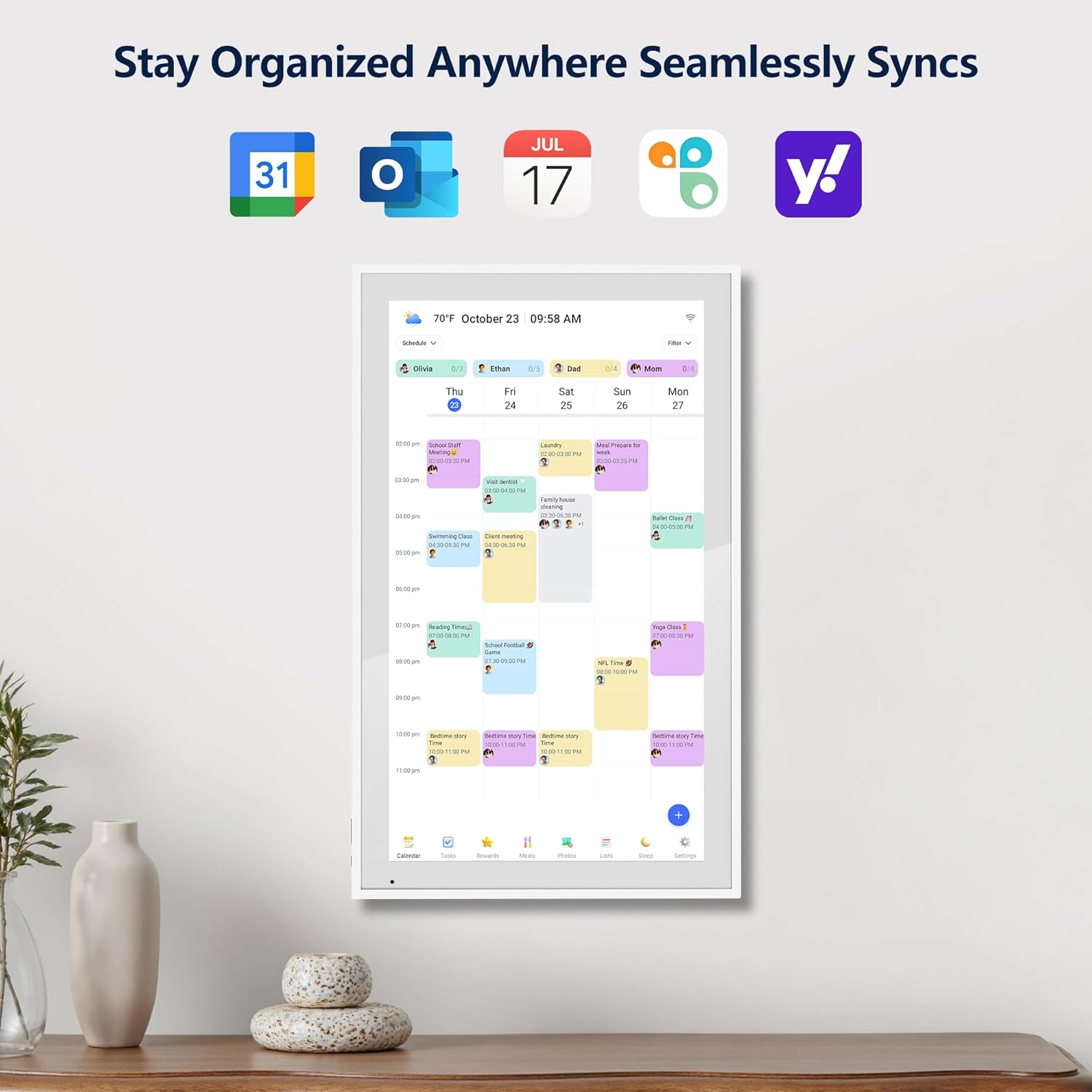 Digital Calendar – 27 Inch Electronic Wall Calendar & Chore Chart, Smart Family Organizer with Interactive Touchscreen Display, Wall Mount in Portrait or Landscape
