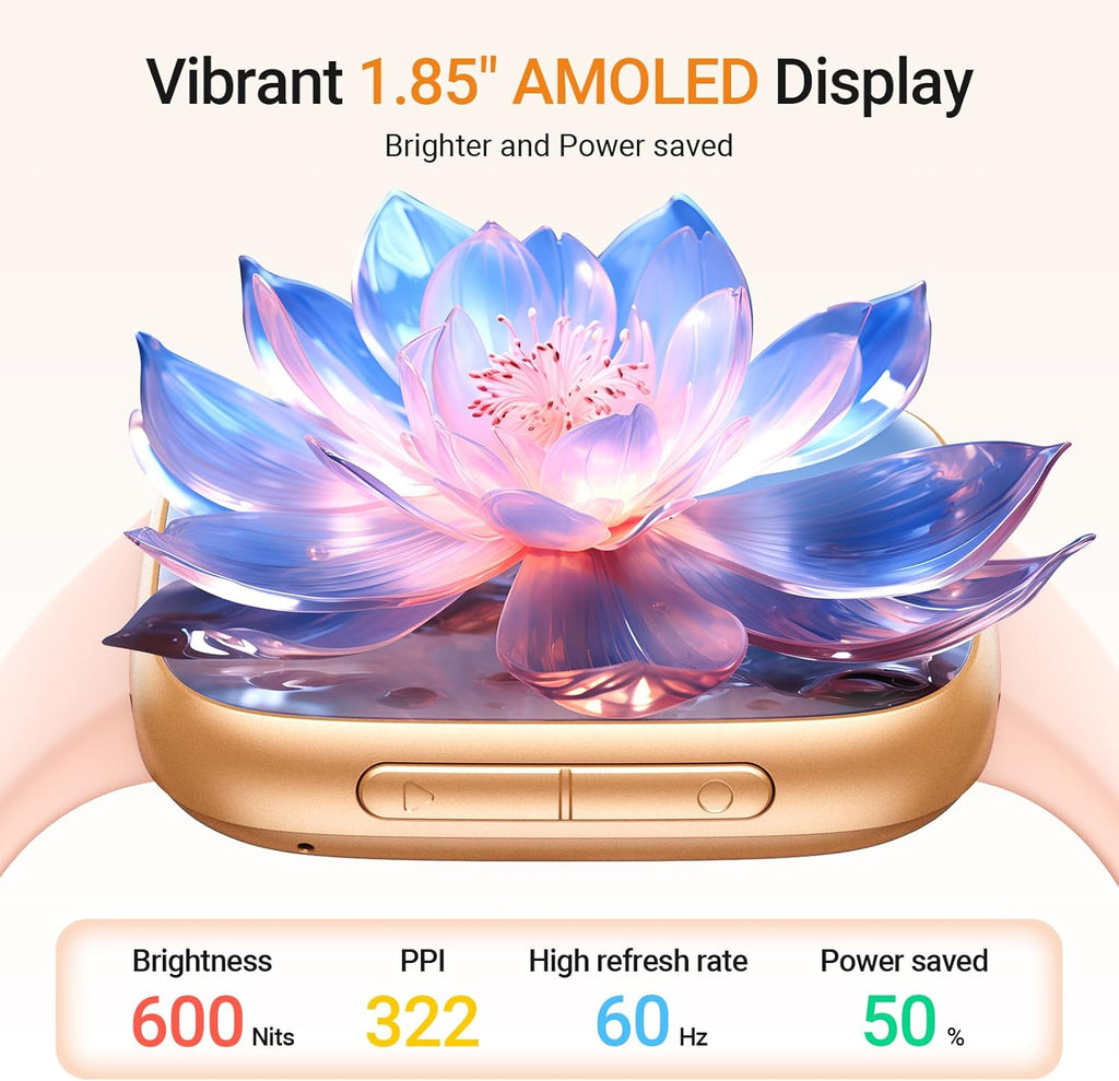 Fitpolo Smart Watch for Women, 1.85" AMOLED Fitness Tracker with Bluetooth Call, Heart Rate/Sleep/SPO₂ Monitor, 100+ Sports Modes, 3ATM Waterproof Smartwatch for Android/iPhone, Includes 2 Bands
