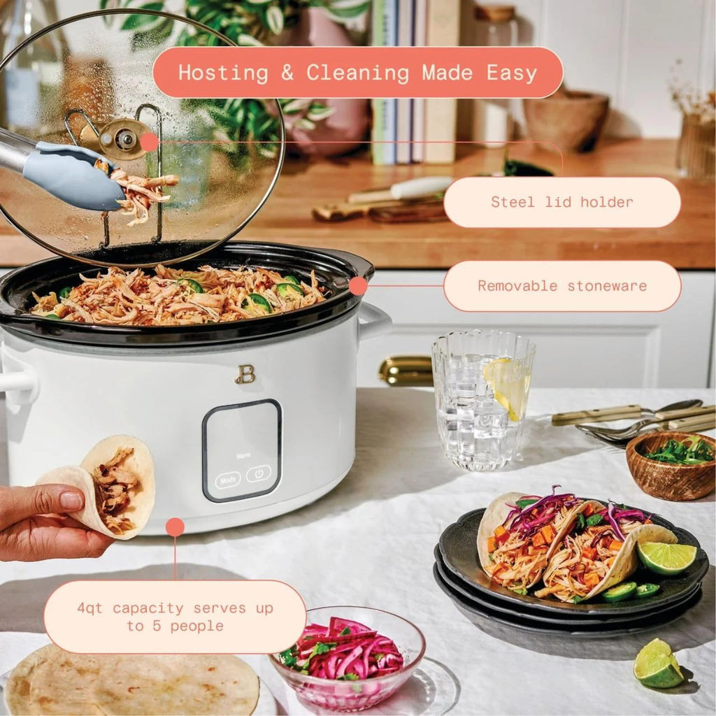 Beautiful 4-Qt Digital Slow Cooker with Smart Touch Screen, Removable Pot, Timer Presets, Ideal for Small Families