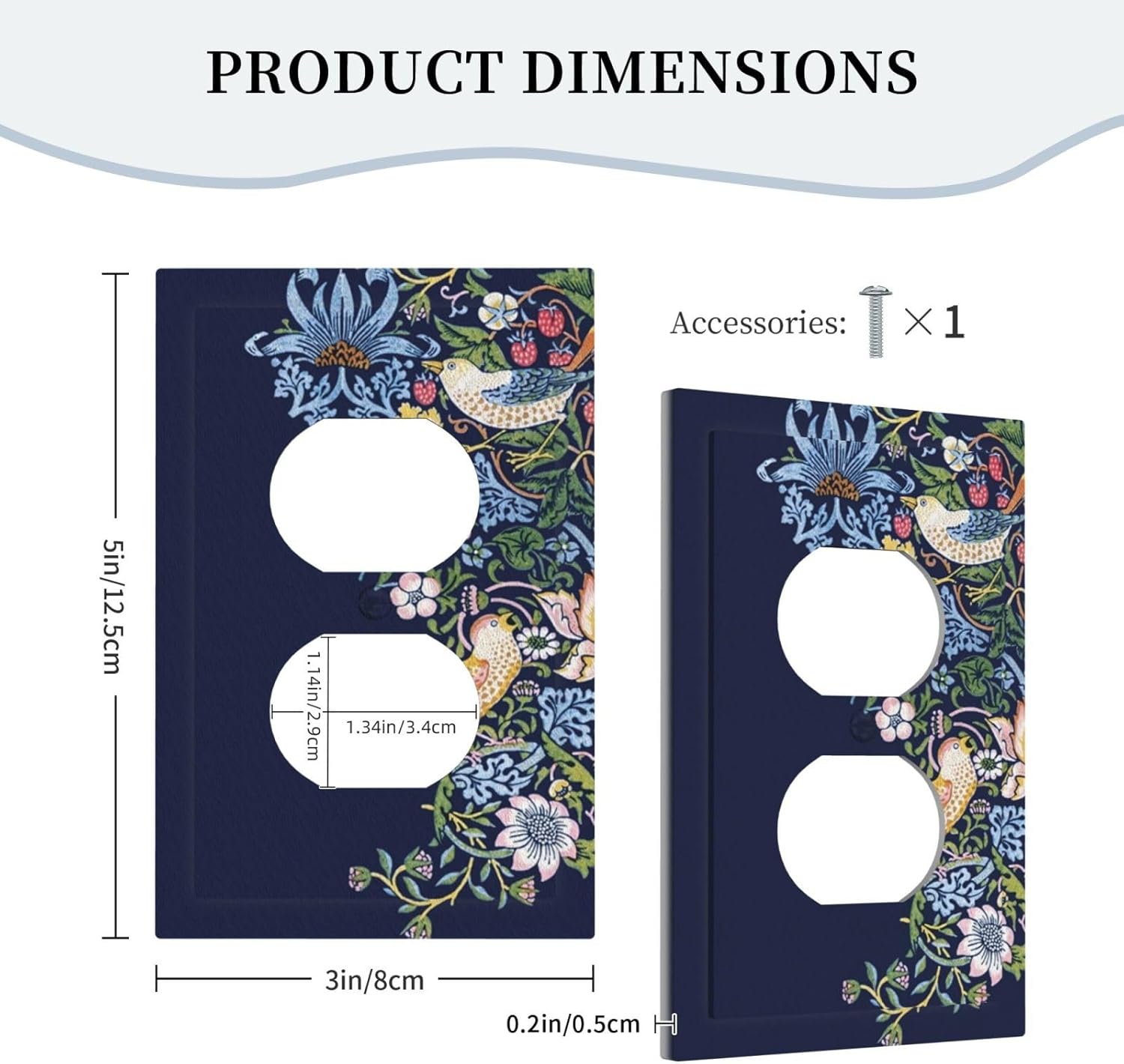Decorative Outlet Covers Vintage Blue Morris Strawberry Thief Bird Flower 1 Gang Duplex Light Switch Cover Plate Wall Plates for Electrical Outlets Switchplate Faceplate