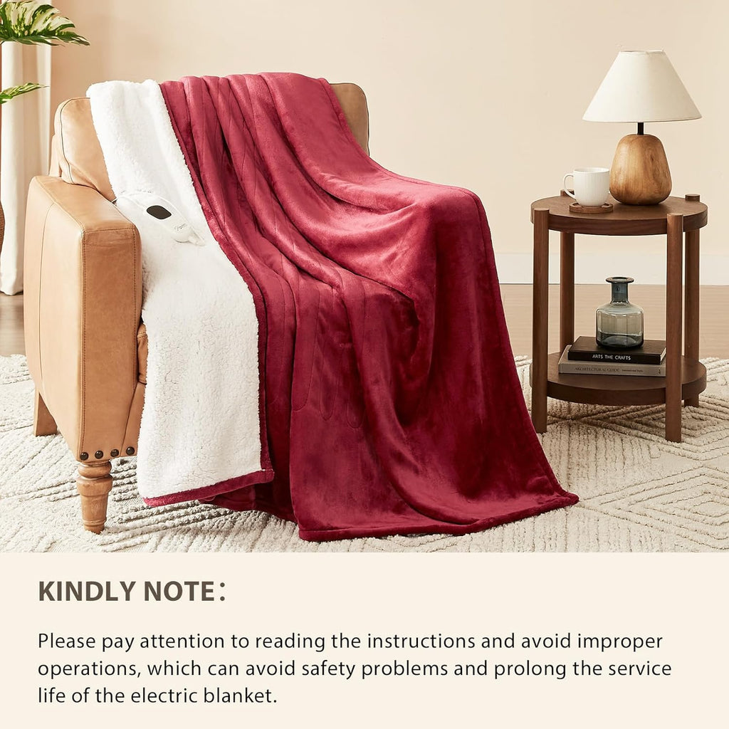 Homemate Electric Heated Blanket Full Size - 72"x84" Heating Blanket Full Size 1/2/4/6/8 Hours Auto-Off 10 Heat Level Over-Heat Protection Flannel Sherpa ETL Certification