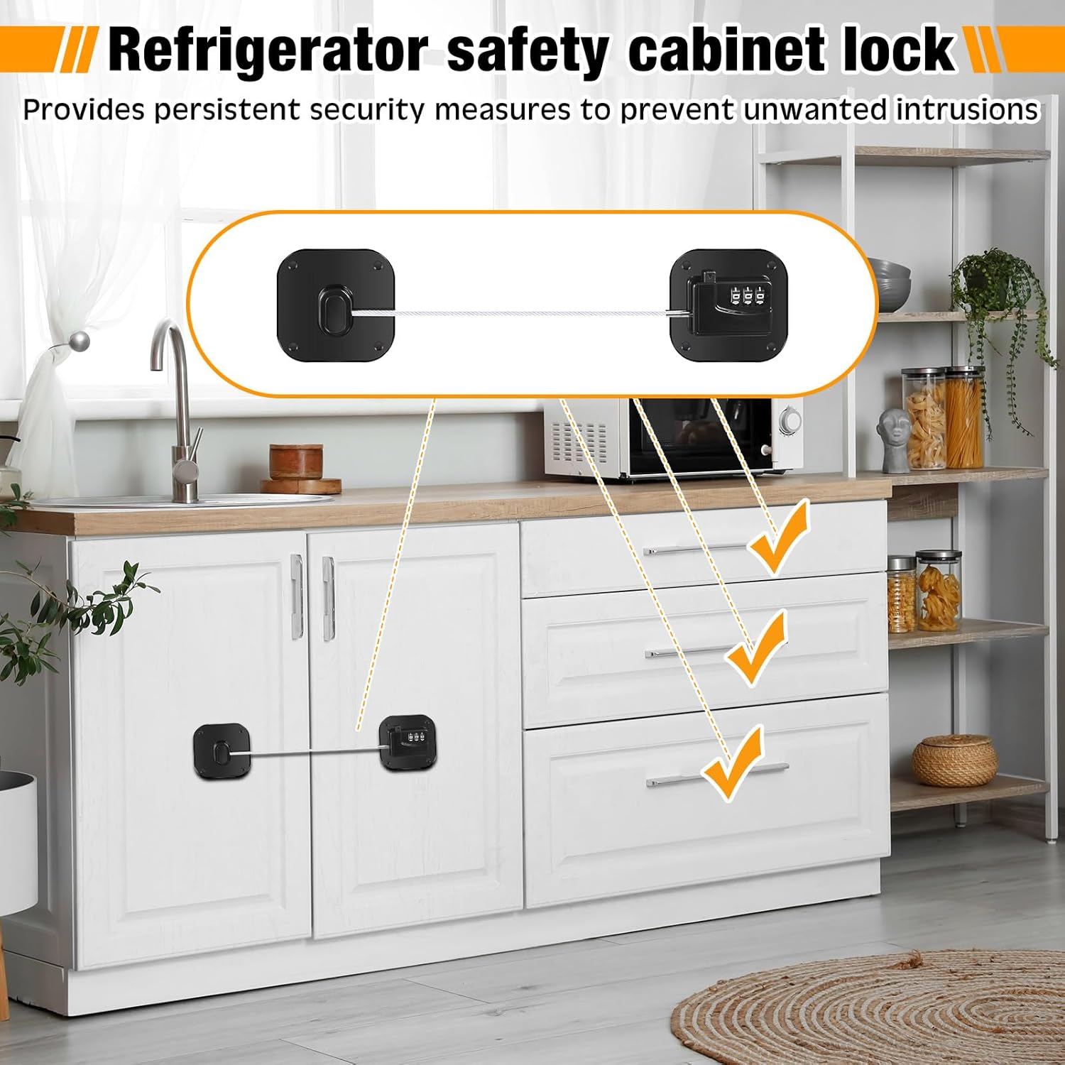 8 Pack Fridge Lock Heavy Duty Locks for Fridge Freezer Lock for Child Safety Cabinet Coded Adhesive Combination Refrigerator for Drawers Cabinet Window Easy Install No Drilling Black(Black)