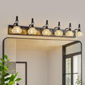 Modern Crystal Bathroom Vanity Light Black Vintage Bathroom Light Fixtures 6-Lights Glass Crystal Vanity Lights