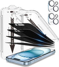 EZ-GLAZ- 4 Pack for iPhone 15 Privacy Screen Protector [6.1"] With 2 Pack Camera Lens Protector, 9H+ Hardness 12FT Military Grade Shatterproof Scratch Resistant Durable Tempered Glass Film with Flawless Fit Kit