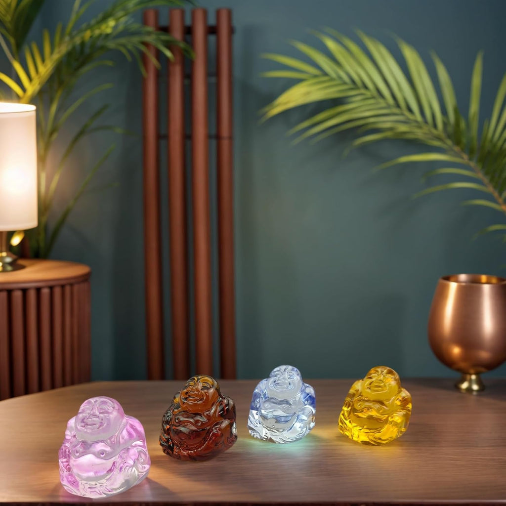 4 Pcs Mini Lucky Buddha Statue Set - Glossy Zen Decor for Office Desk, Feng Shui Wealth and Serenity Indoor(1.18’’)