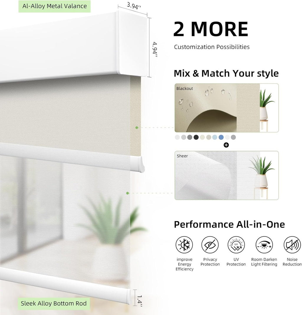 ZSTARR Motorized Day and Night Dual Smart Blind for Window with Valance Rechargeabl Motor,Blackout Roller Shade Custom Size,with Valance Suitable for Home,Office (Full Blackout Light Coffee)…