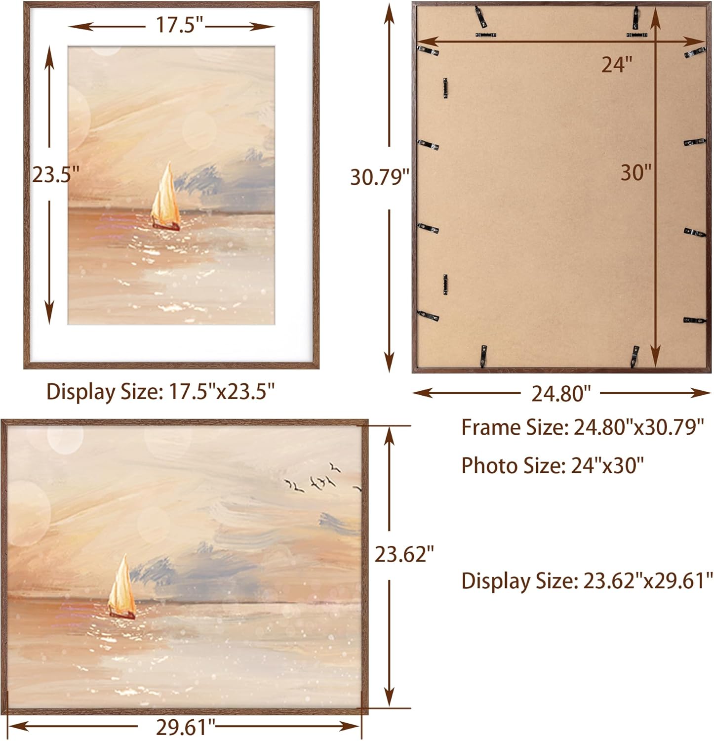 Fun Memories 24x30 Oak Wood Picture Frame, 24"x30" Poster Frame for Wall, 24 by 30 Frame with Tempered Real Glass, 24x30 Matted Frame for 18x24 Picture, 24x30 Inch Photo Frames (Walnut Color, 1 Pack)