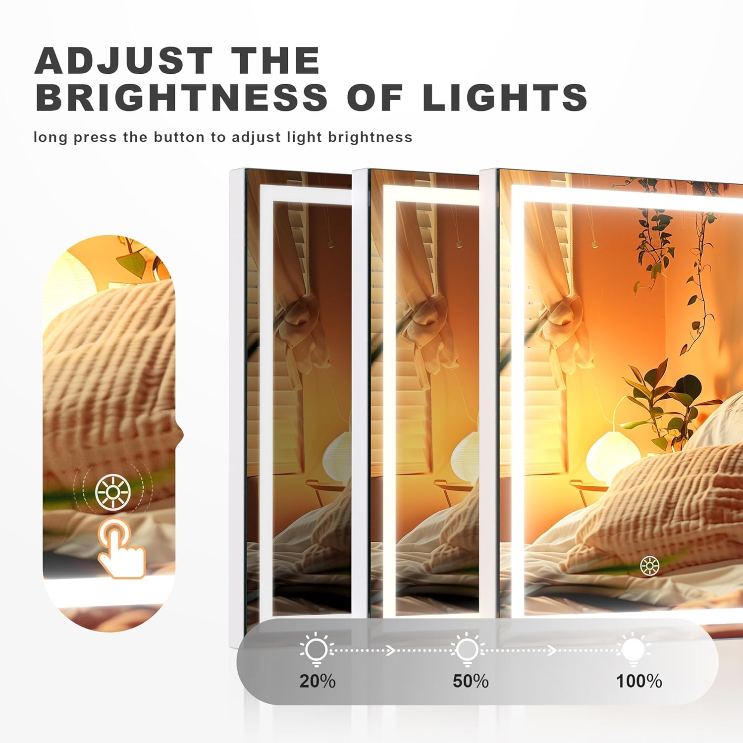 Hasipu Vanity Mirror with Lights and Bluetooth Speaker, 10.6" x 13.8" LED Makeup Mirror with 10X Magnification, Smart Touch 3 Colors Dimmable, Brightness Adjustment, 360° Rotation, White