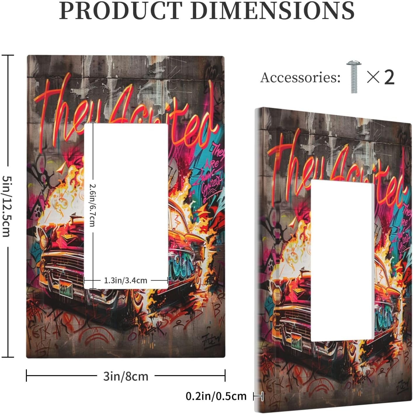 Decorative Outlet Covers Hip Hop Street Graffiti Flame Car 1 Gang Single Rocker Light Switch Cover Plate Wall Plates GFCI Faceplate for Bedroom living Room Decor